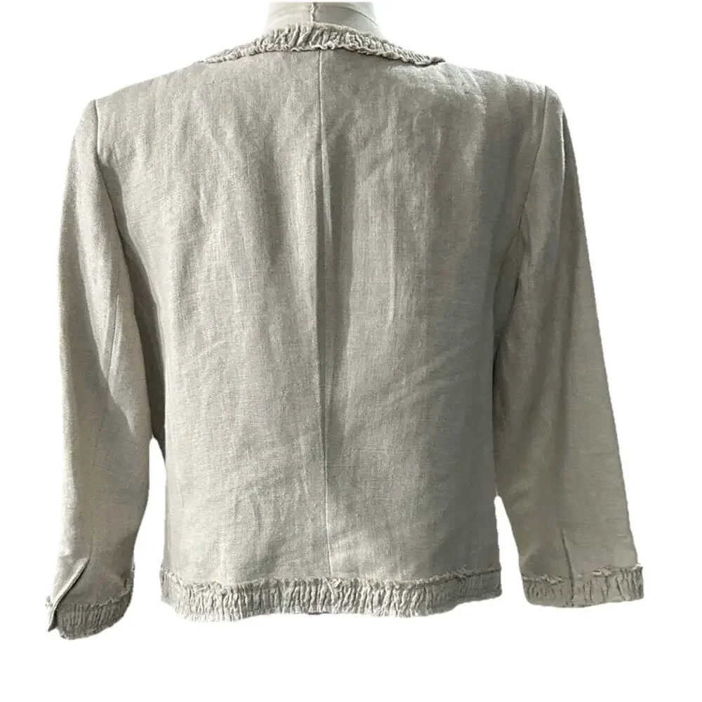 Michael Kors Linen Peplum Cropped Blazer Jacket Beige Gold Buttons Women's sz 6P